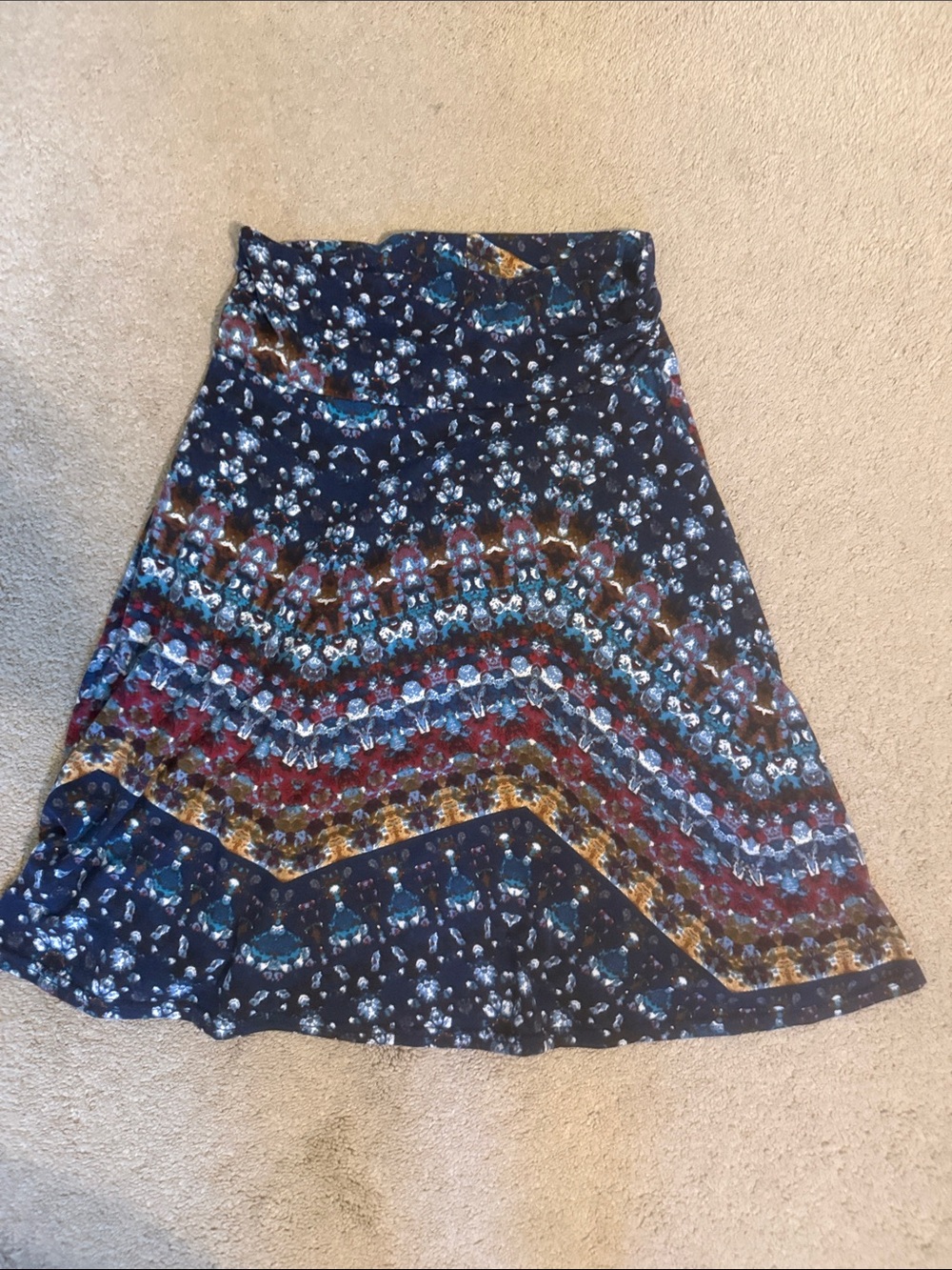 Navy Floral Chevron A-Line Skirt